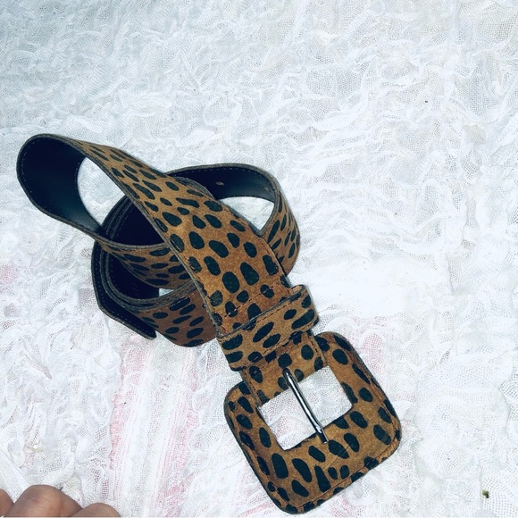 Brown and Black Leopard Print Belt from Switzerland. 39 1/2” by 1 1/2” wide. - Picture 8 of 9